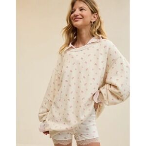 Aerie Très Chic Floral Oversized Sweatshirt XS Cream